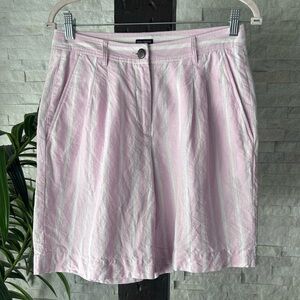 IRIS V ARNIM Linen Cotton Pastel Pleated Pink Bermuda Stripe Shorts Size 34 (M)